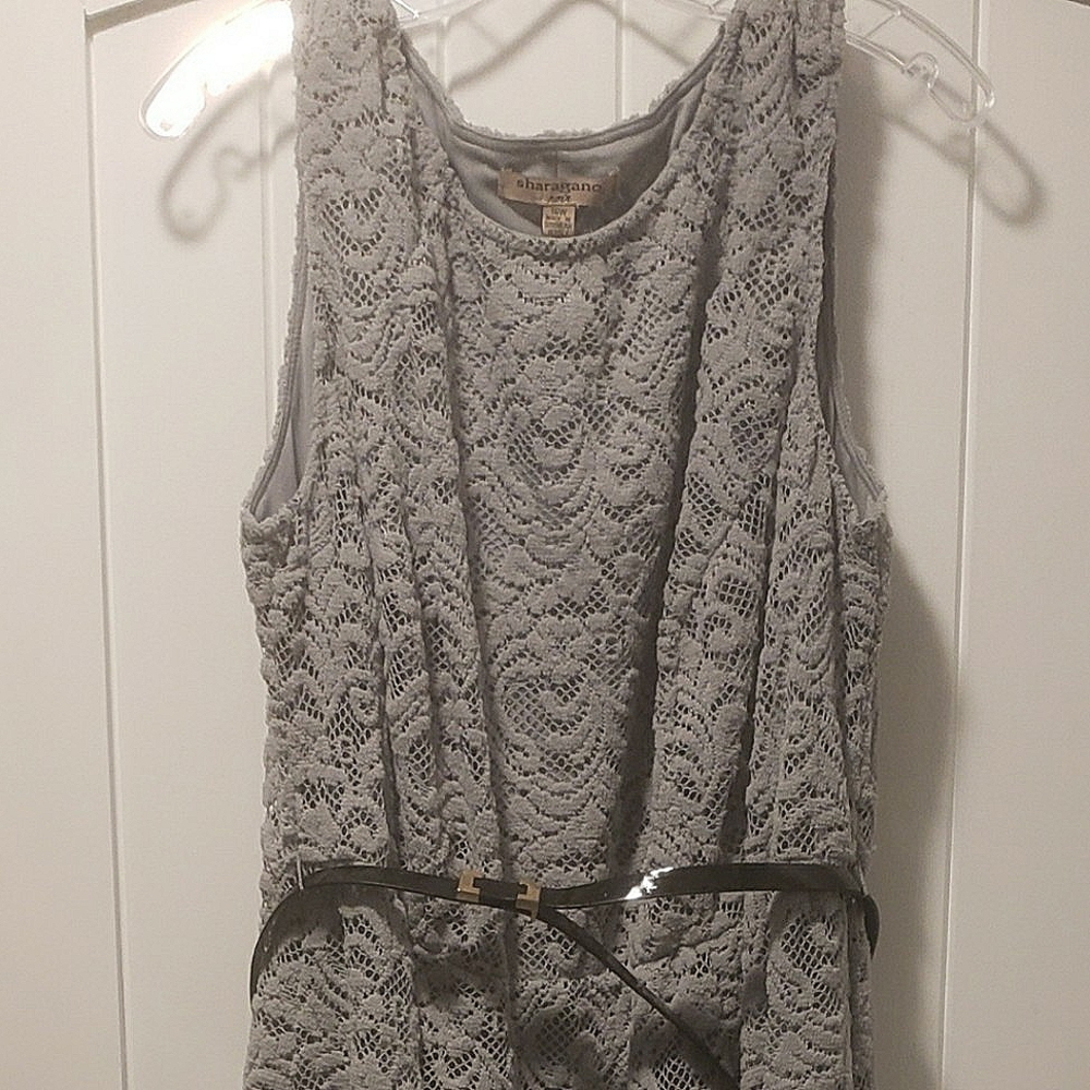 Grey Lace Dress with Black Belt